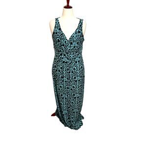 Lauren Ralph Lauren maxi dress sleeveless wrap neckline blue black floral Sz 14